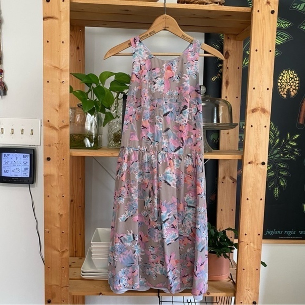Rebecca Taylor Gray Pink Blue Silk Floral Mai Tai Time A-Line Twee Dress 2 - Picture 3 of 15